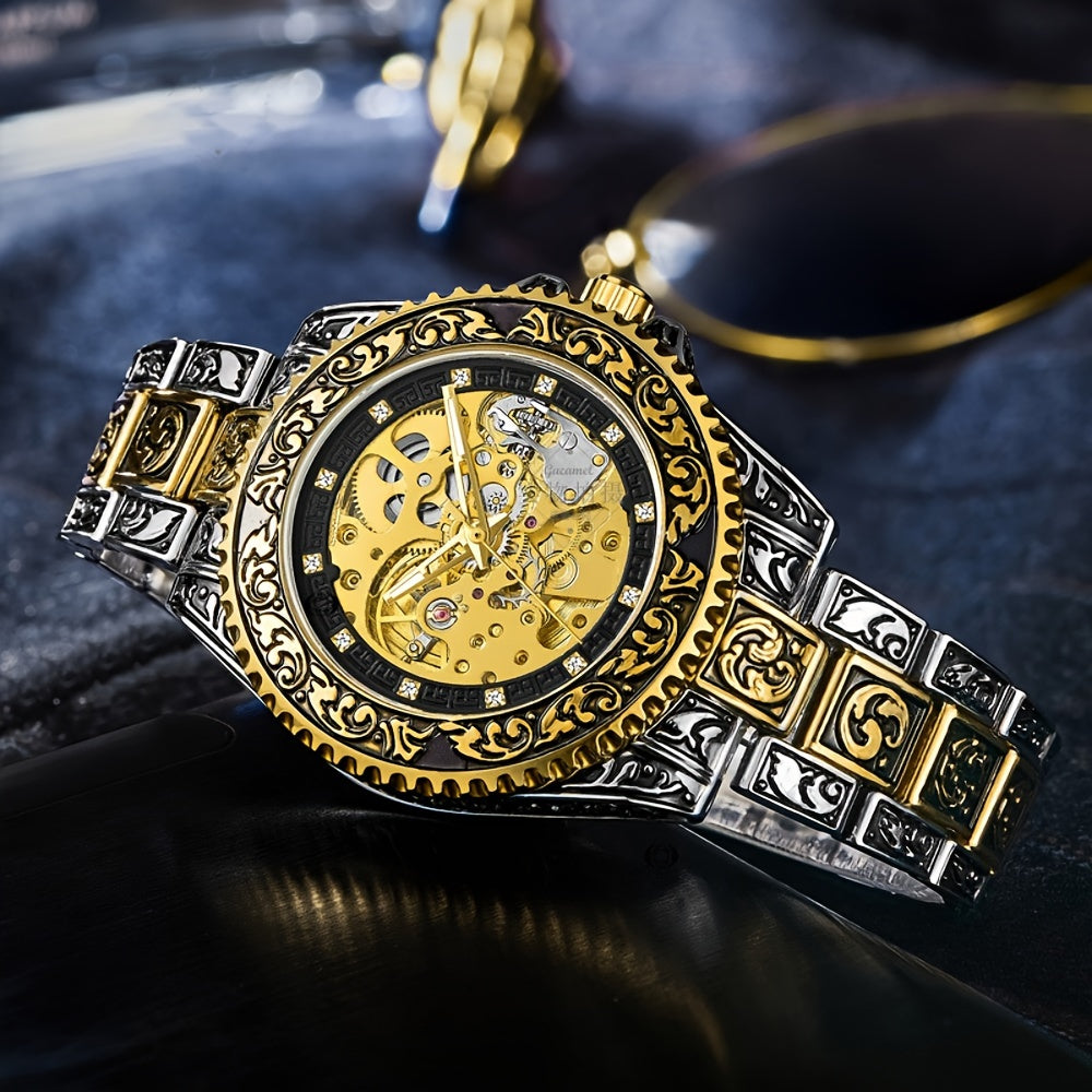 Reloj mecánico de oro para hombre con cierre mariposa y diseño hueco