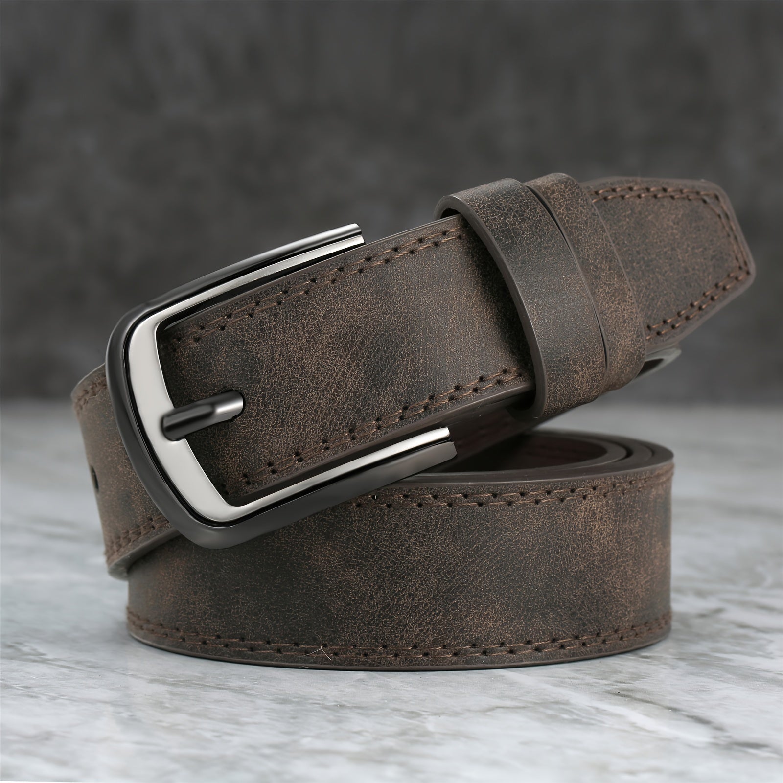 Men's Wide Stitching Belt with Alloy Buckle for Jeans and Trousers Casual Large Size
