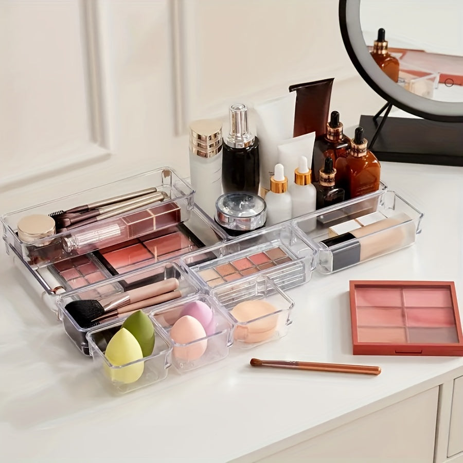 Clear Drawer Storage Box Set with 37 Pieces for Skincare and Makeup Organization