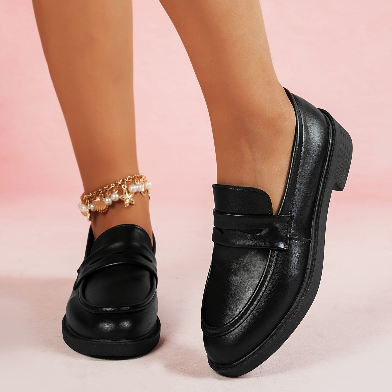 Women Black Loafers Pointed Toe Slip-On Mary Jane Shoes All-Season