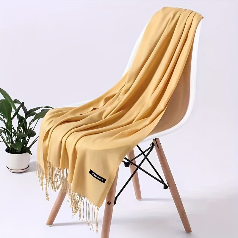 Women's Solid Color Tassel Scarf Imitation Cashmere Cozy Wrap for Year-Round Wear