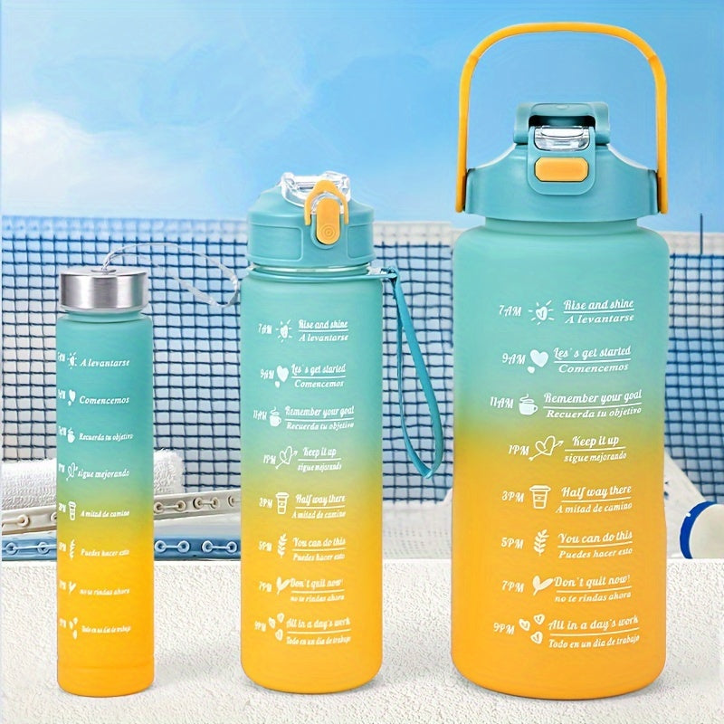 Water Bottles with Time Scale Straw Leak-Proof Gradient Color 2000ml 800ml 300ml