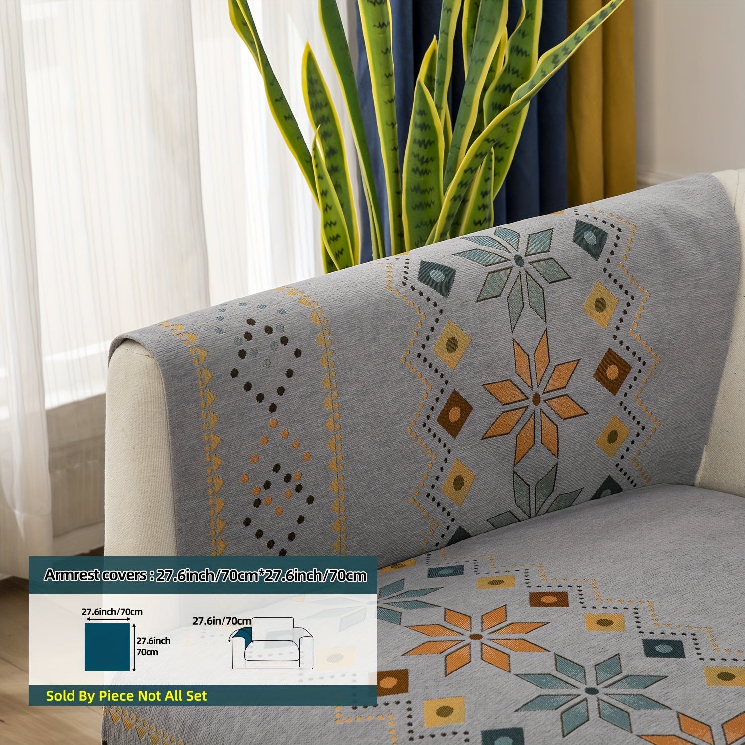 Bohemian Chenille Sofa Slipcover with Geometric and Floral Patterns for All-Season Use