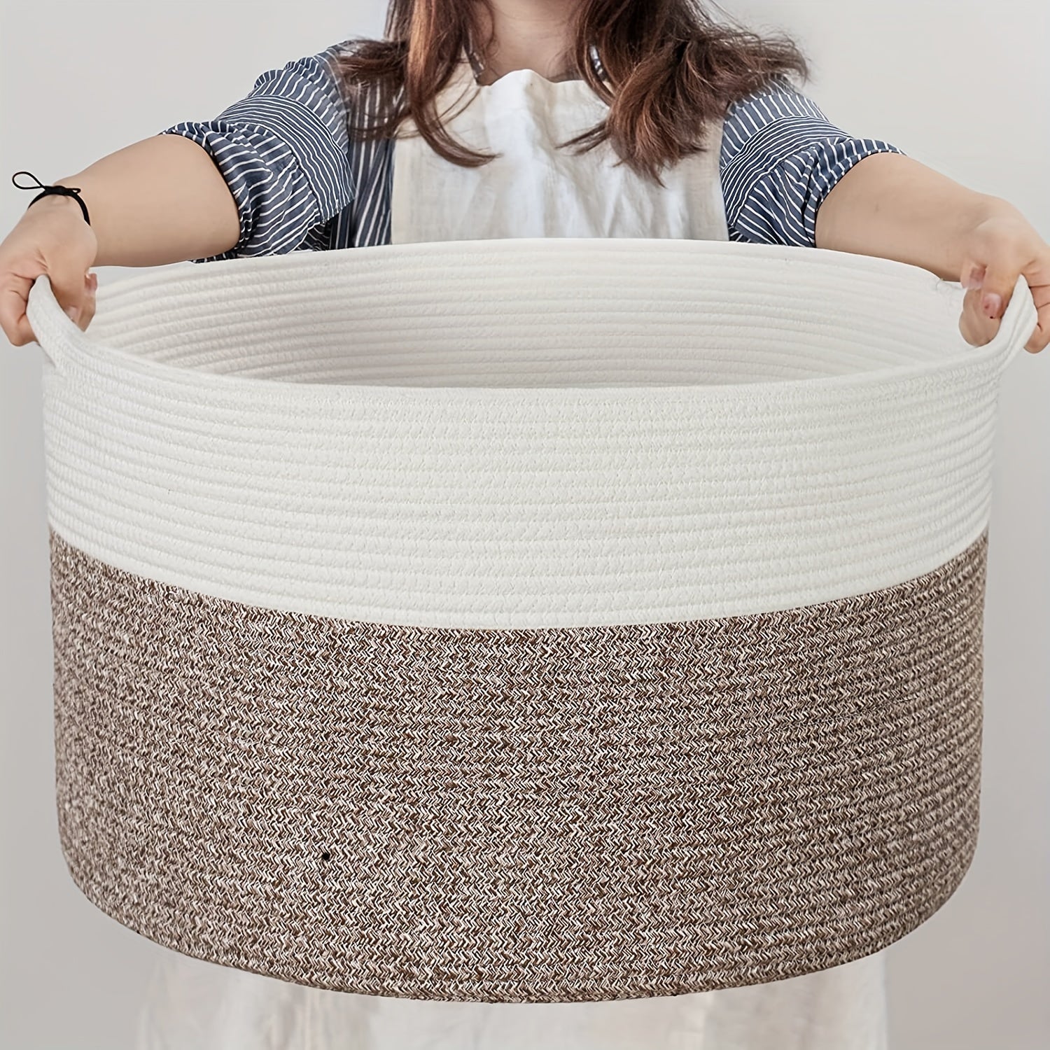 Large Woven Rope Storage Basket 50.8cm x 50.8cm x 34.04cm for Laundry and Toy Organization