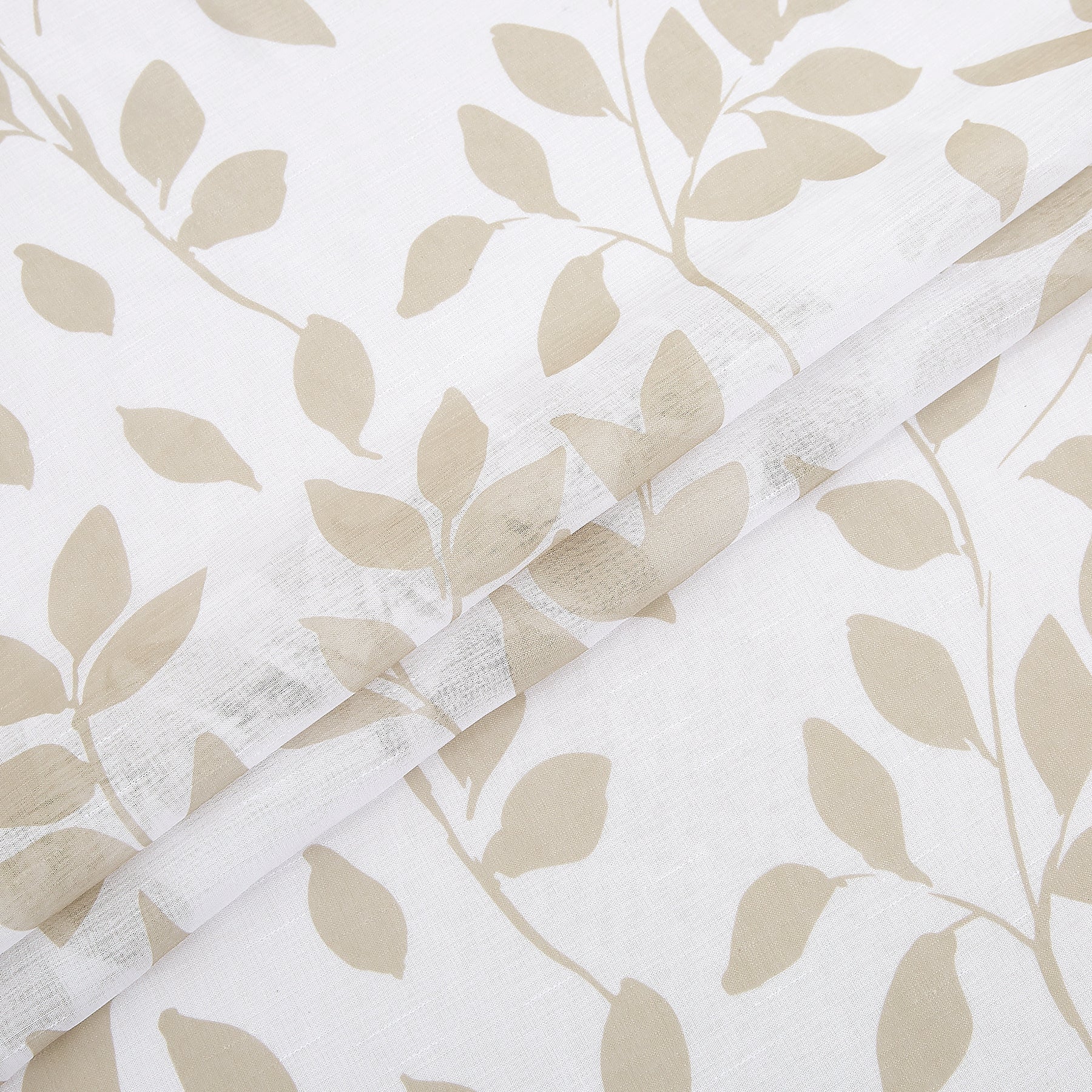 White Leaf Print Linen Sheer Curtains for Bedroom, Living Room, Office