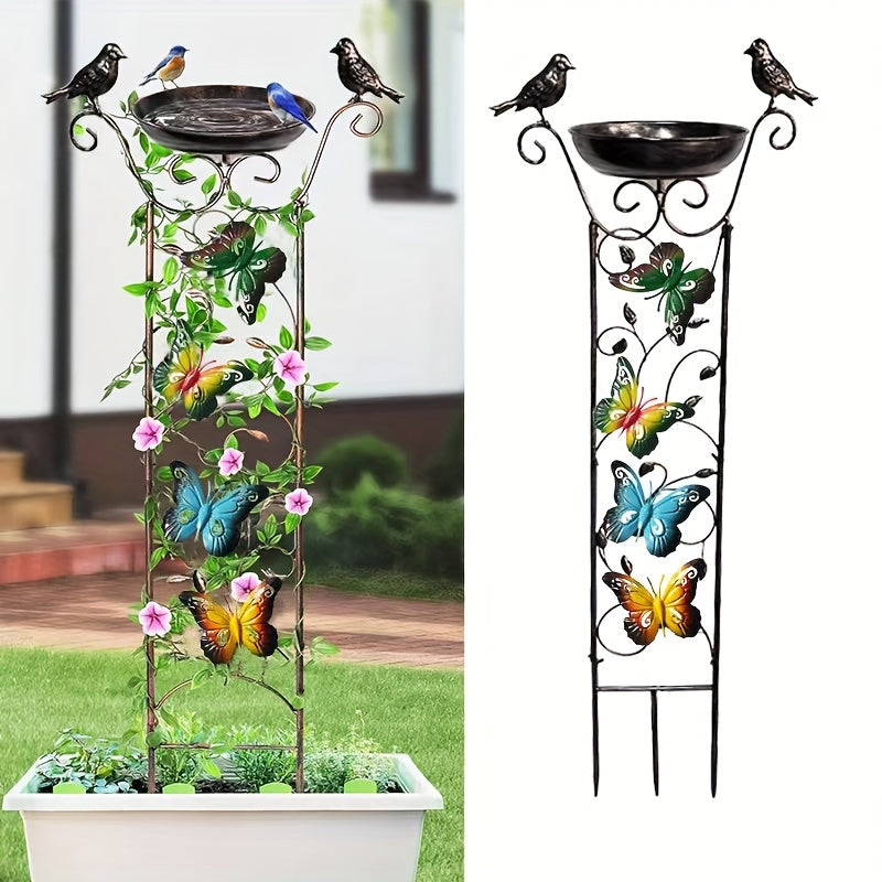 Античная железная уличная купальня для птиц и садовая решетка с съемной опорой для вьющихся растений