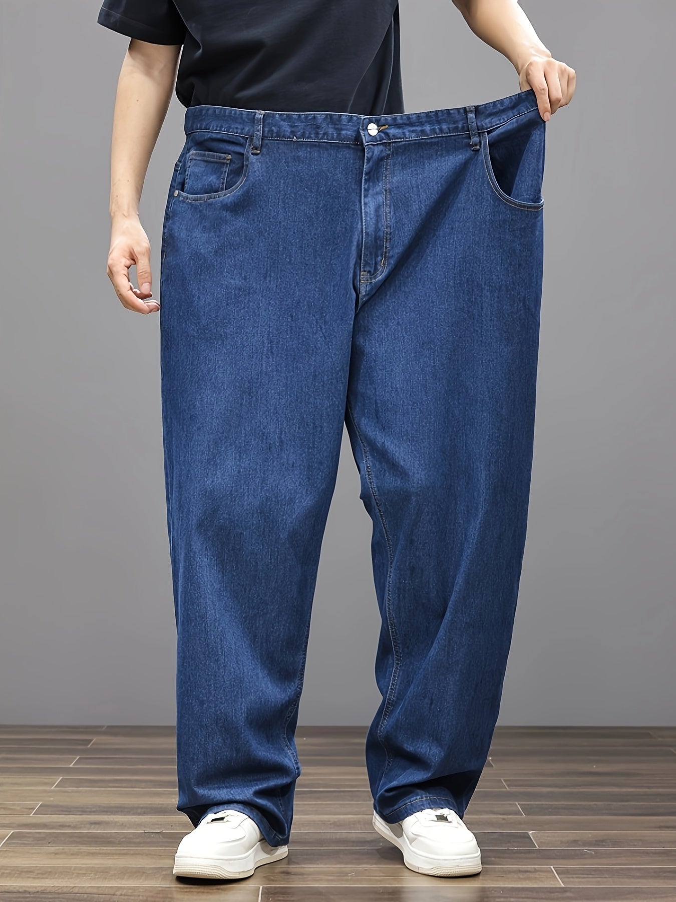 Men's Plus Size Stretch Denim Jeans Relaxed Fit Elastic Waist Casual All-Season