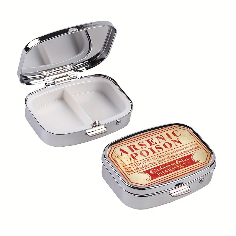 Vintage Metal Medicine Organizer with Antidote Label and 2 Compartments