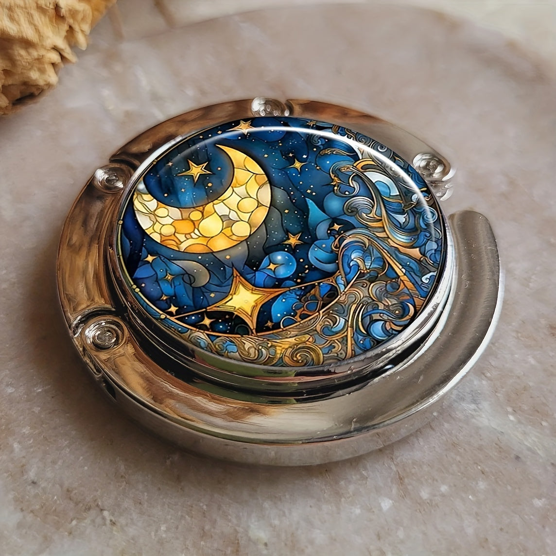 Moon and Stars Zinc Alloy Portable Bag Hook Foldable Handbag Hanger for Travel and Table Use