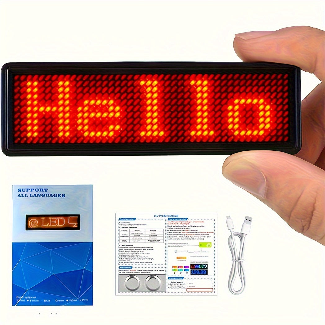 Rechargeable Wireless LED Badge 48x12 Pixel Matrix Display App-Controlled Customizable for Events Nightclubs Hotels