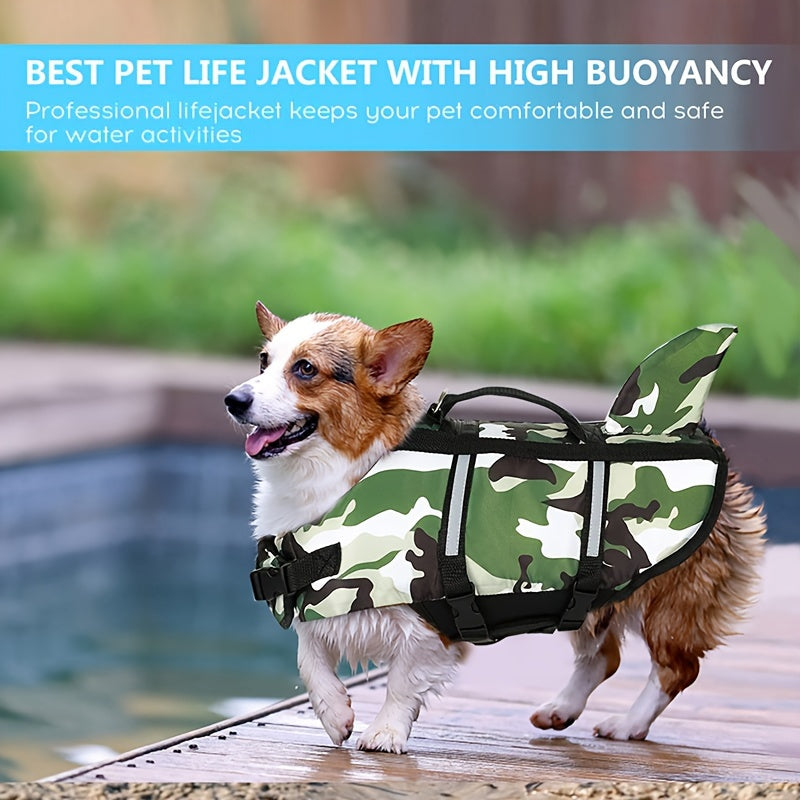 Lightweight Adjustable Dog Life Vest with Rescue Handle and Shark Design for Surfing and Beach Activities