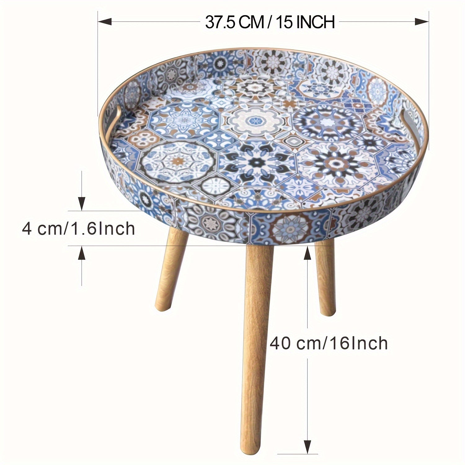 Mesa de café de estilo bohemio con patas de madera para sala de estar o dormitorio