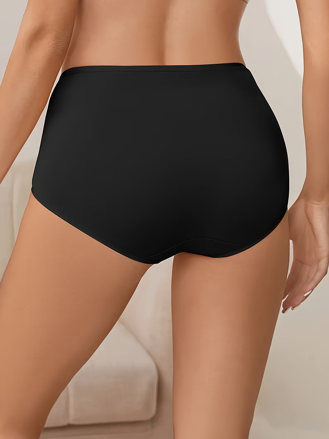 Women's High Waist Cotton Briefs 5-Pack Breathable Solid Color Underwear