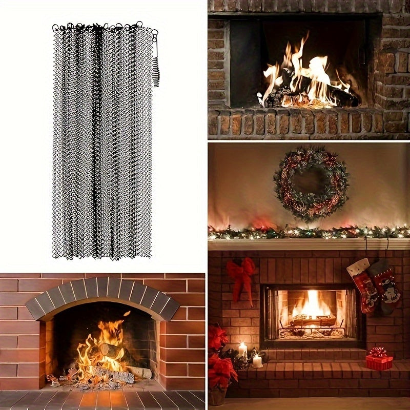Two-Piece Fireplace Mesh Curtains Waterproof Heat-Resistant Protective Screen