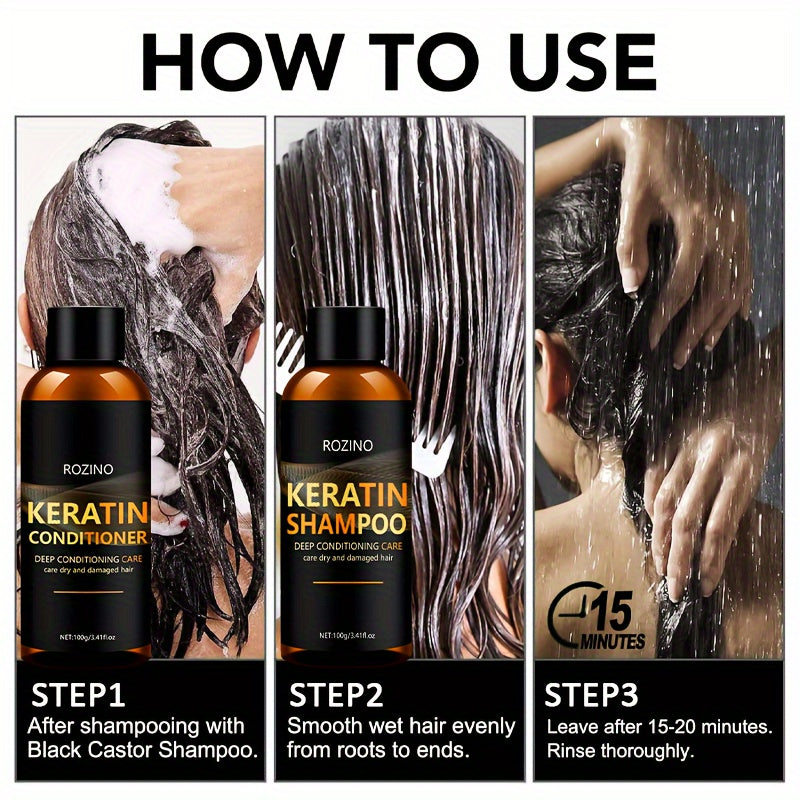 Unisex Dry Hair Keratin Shampoo and Conditioner Set Glycerin Enriched Hydrating Silky Finish