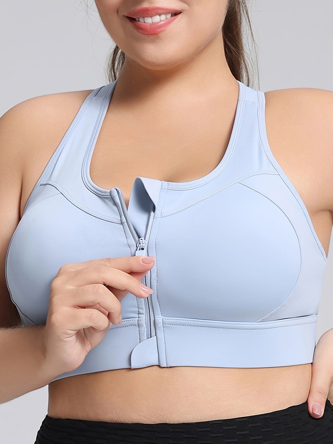 Plus Size Sports Bra with Zipper Elastic Yoga Fitness Exercise Vest