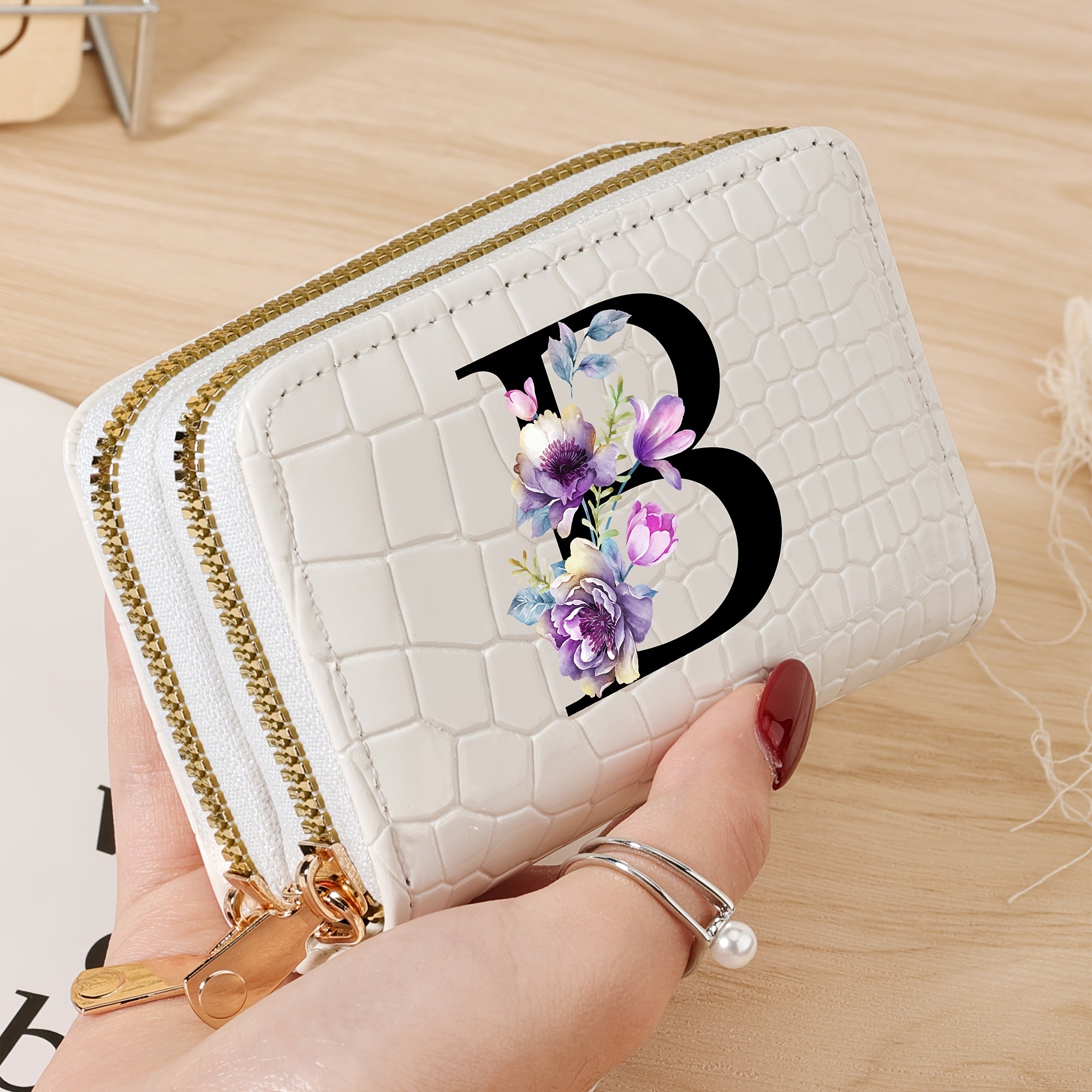 Minimalist Floral Credit Card Holder with Zipper Coin Purse for School and Back-to-School Supplies