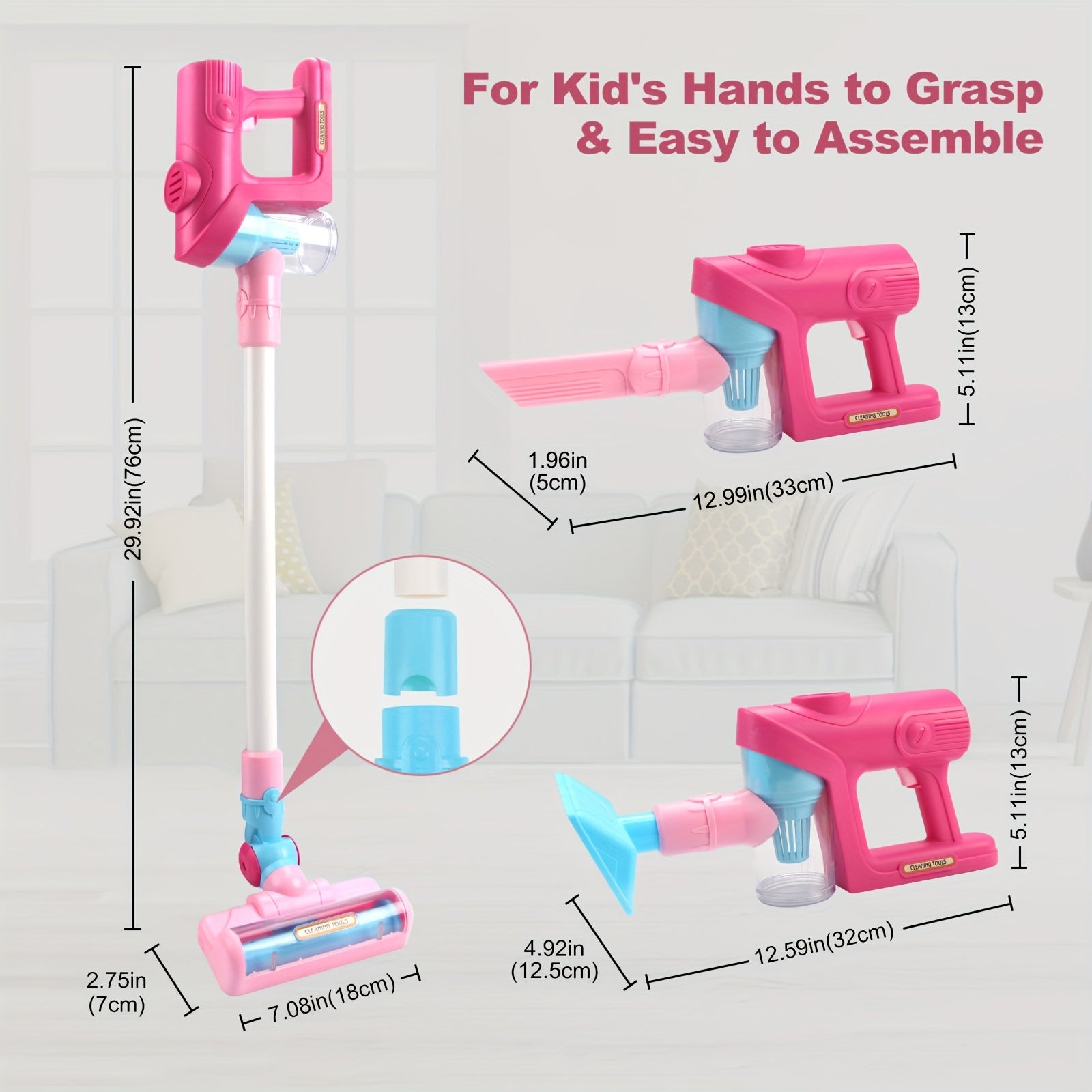 Kids Cleaning Toy with Lights and Music for Ages 3 Plus Green Pink