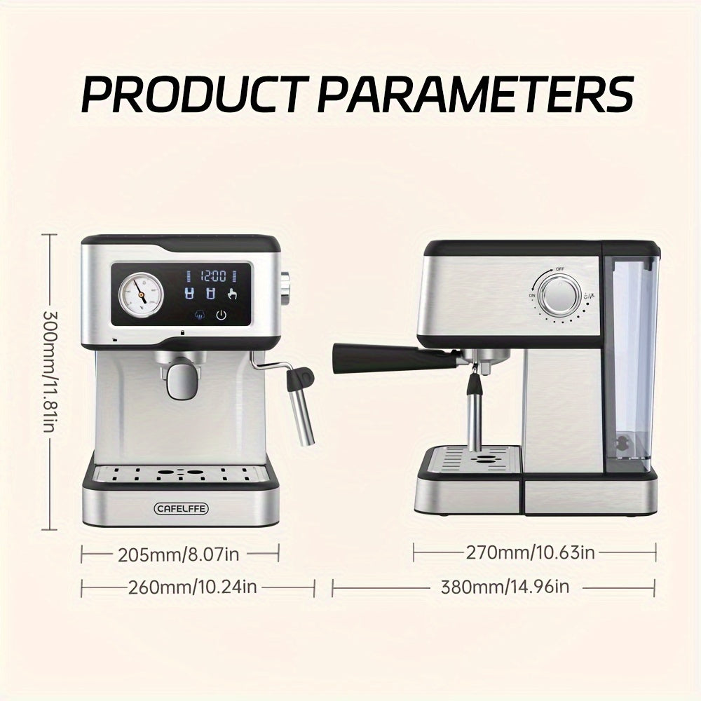 Semi-Automatic Espresso Machine with 20 Bar Pump Pressure 1.5L Removable Water Tank Temperature Control Steam Wand Stainless Steel
