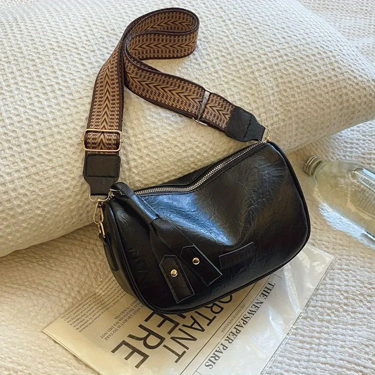 Vintage Boston Handbag with Large Capacity PU Retro Pillow Crossbody Zipper Closure