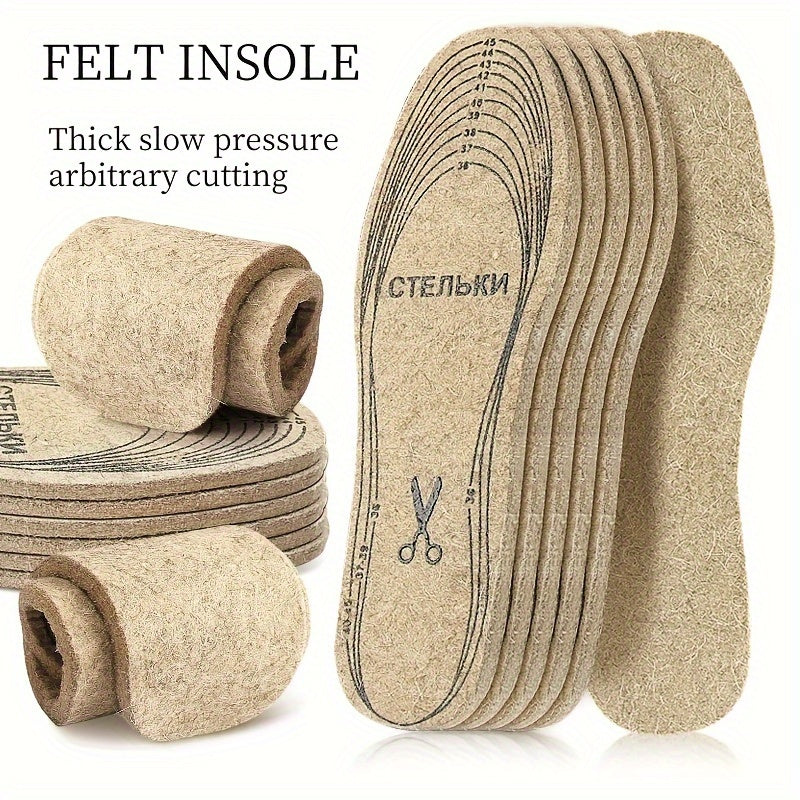 Unisex Wool Felt Insoles Thick Warm Cushioned Shoe Inserts Cut-to-Fit