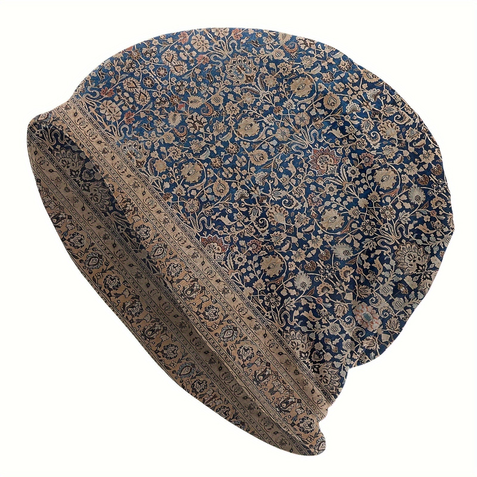 Antique Tabriz Persian Rug Beanie Boho-Chic Skull Cap for Men Women Soft Stretchy