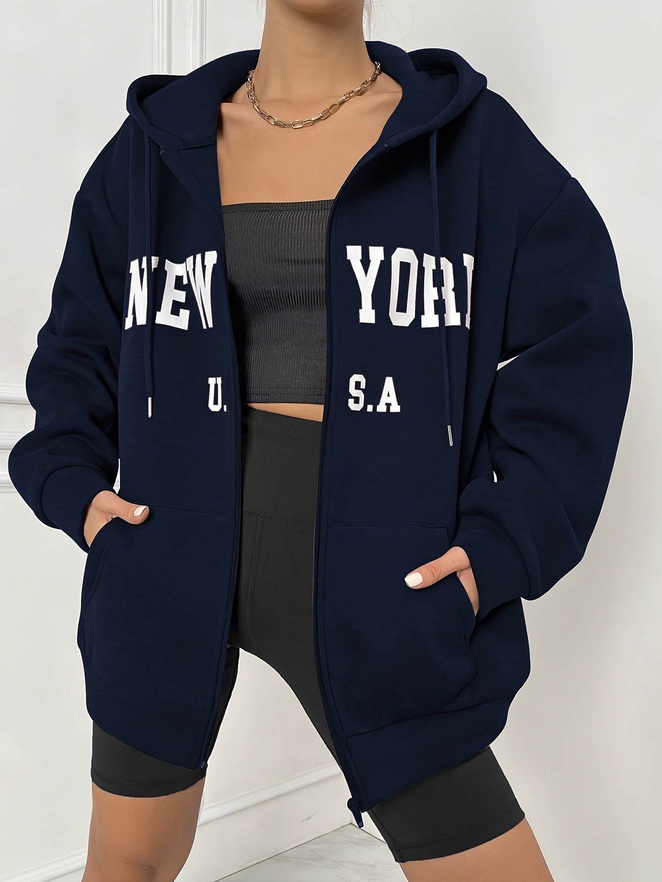 Women's Polyester Hoodie with Zip Front Kangaroo Pocket and Hooded Style