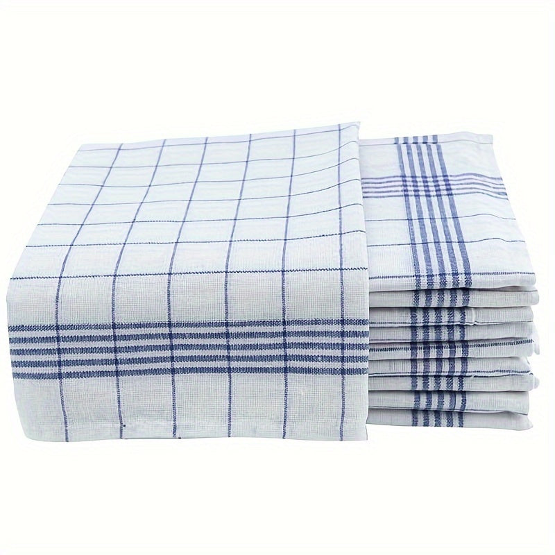Set of 6/12 Kitchen Dishcloths in Blue and Red Checkered Cotton for Kitchen Use