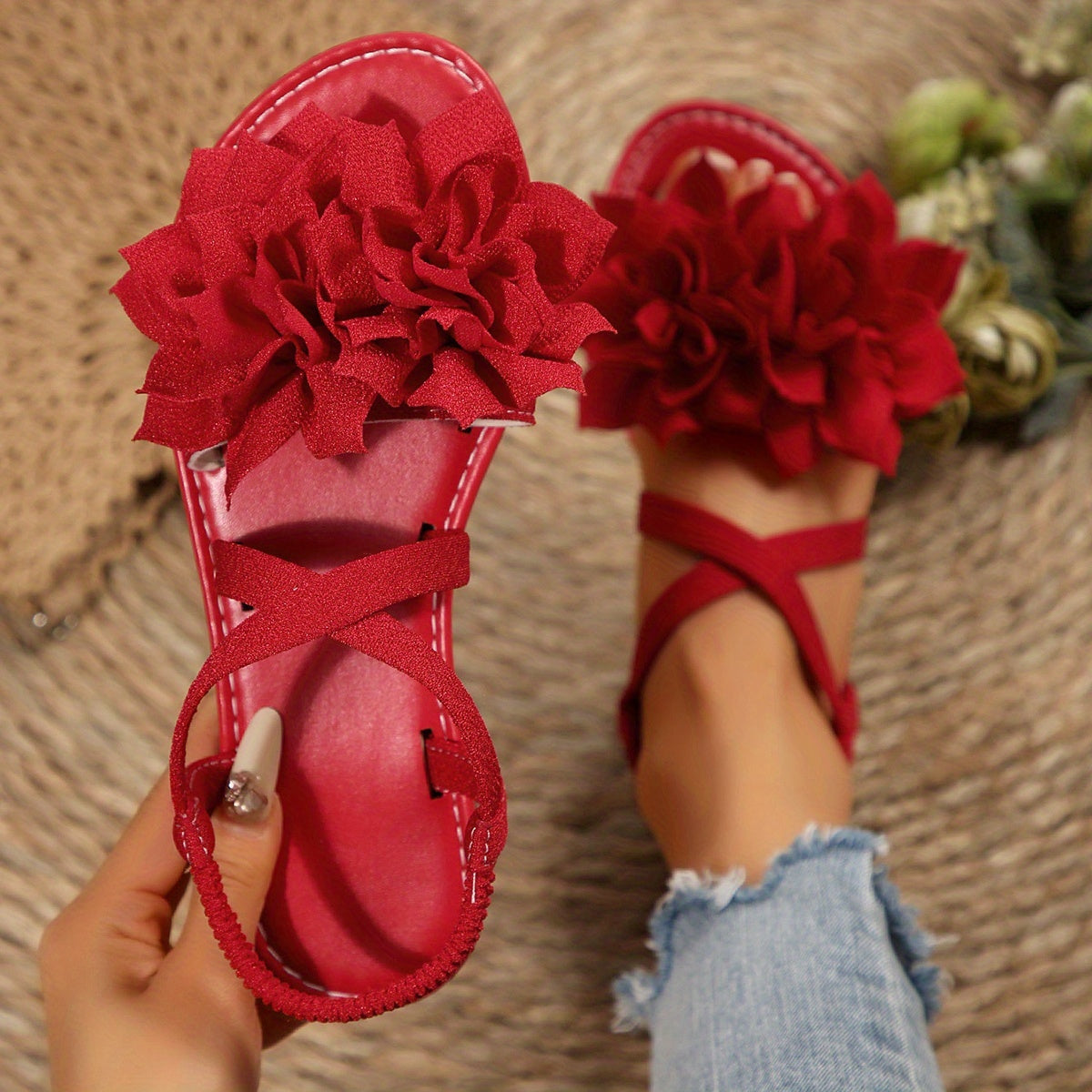 Women's Plus Size Flat Sandals Open-Toe Slip-On Casual Summer Shoes