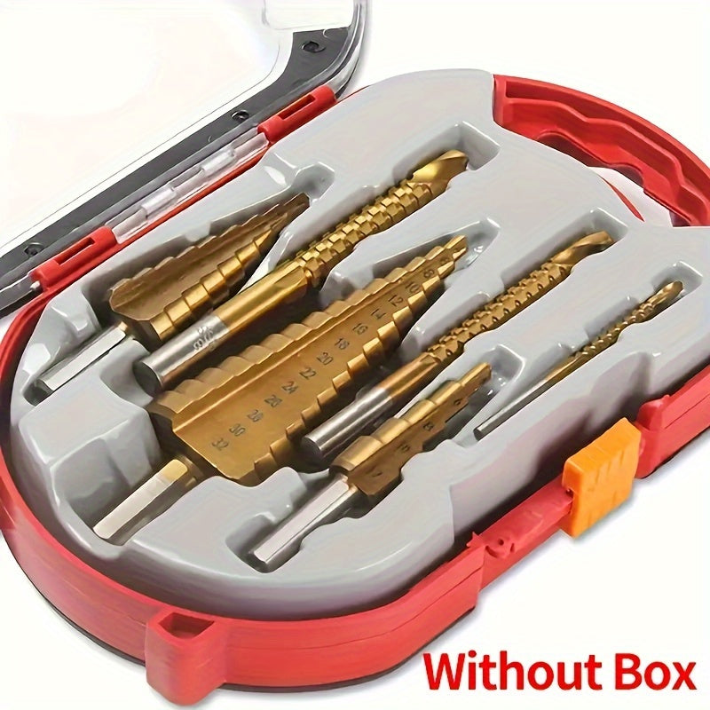 6-Piece Titanium Step Drill Bit Set for Wood and Metal 4-32mm with 3, 6, 8mm Openings