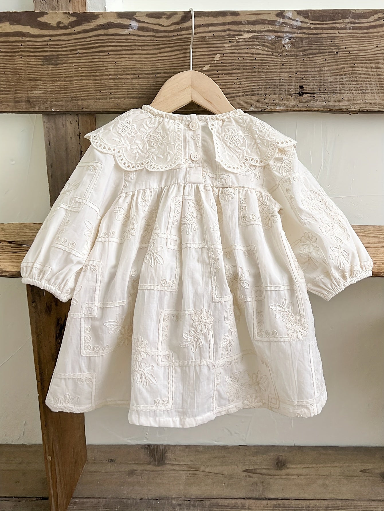 Baby Girl Dress Long Sleeve Cotton Floral Embroidery Fall Casual Midi