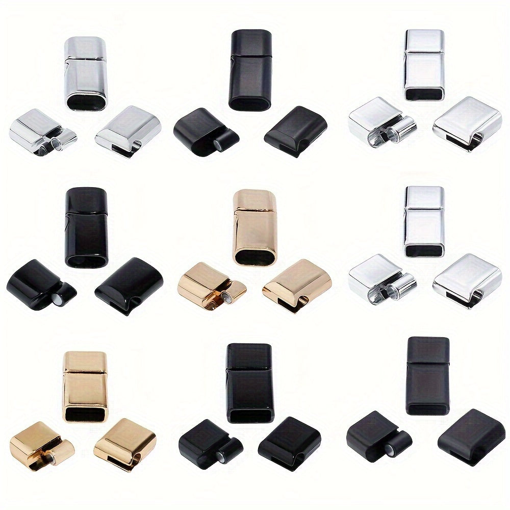 Magnetic Buckle Set 5 Pieces for Leather Rope Jewelry Findings Flat Rectangular Rounded Corners
