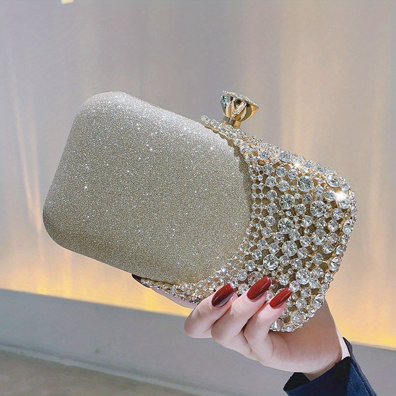 Sparkling Rhinestone Evening Clutch Bag for Weddings Parties Prom Black Pink Gold Silver Grey Blue