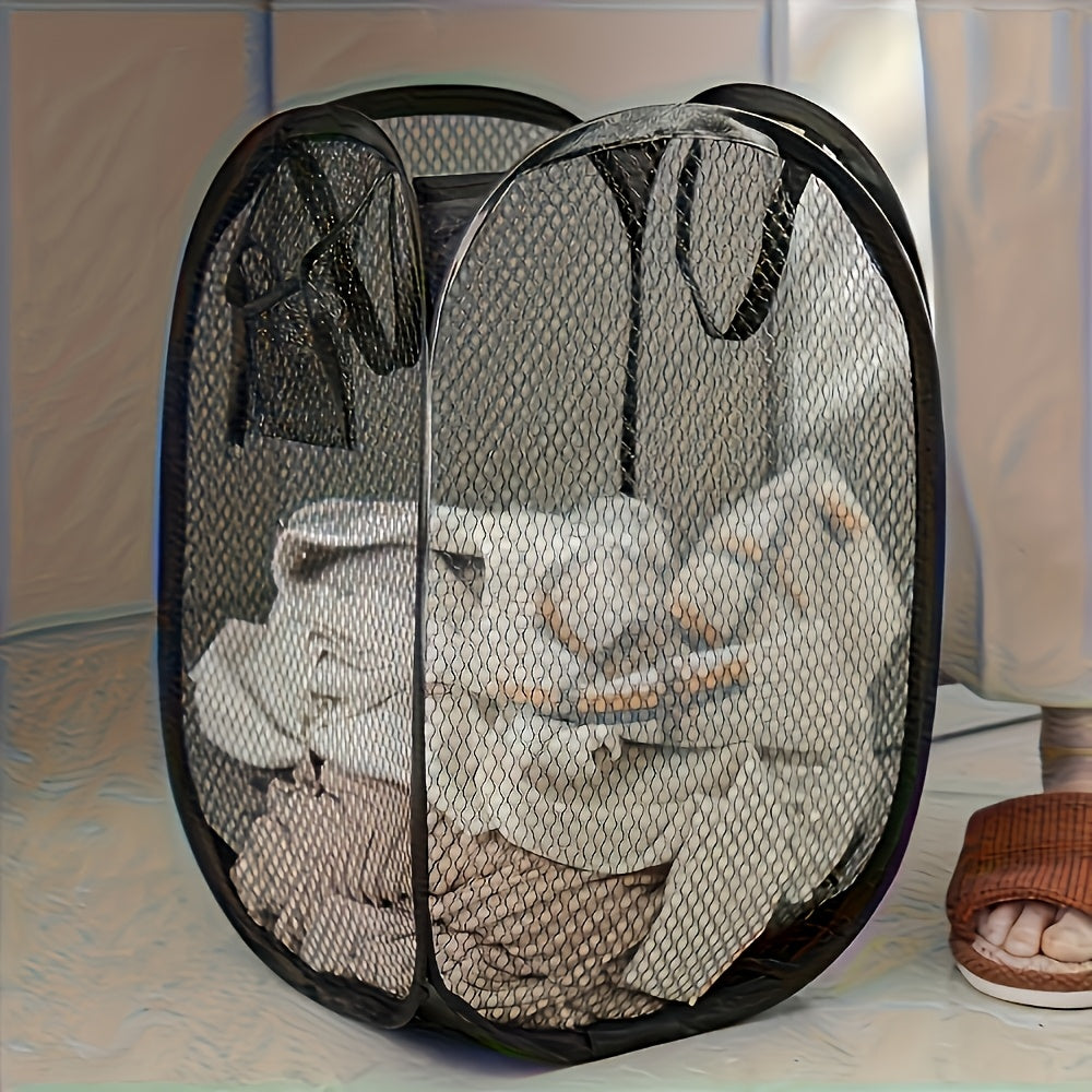 Extra-Large Mesh Laundry Hamper with Handles Portable Storage for Clothes Black