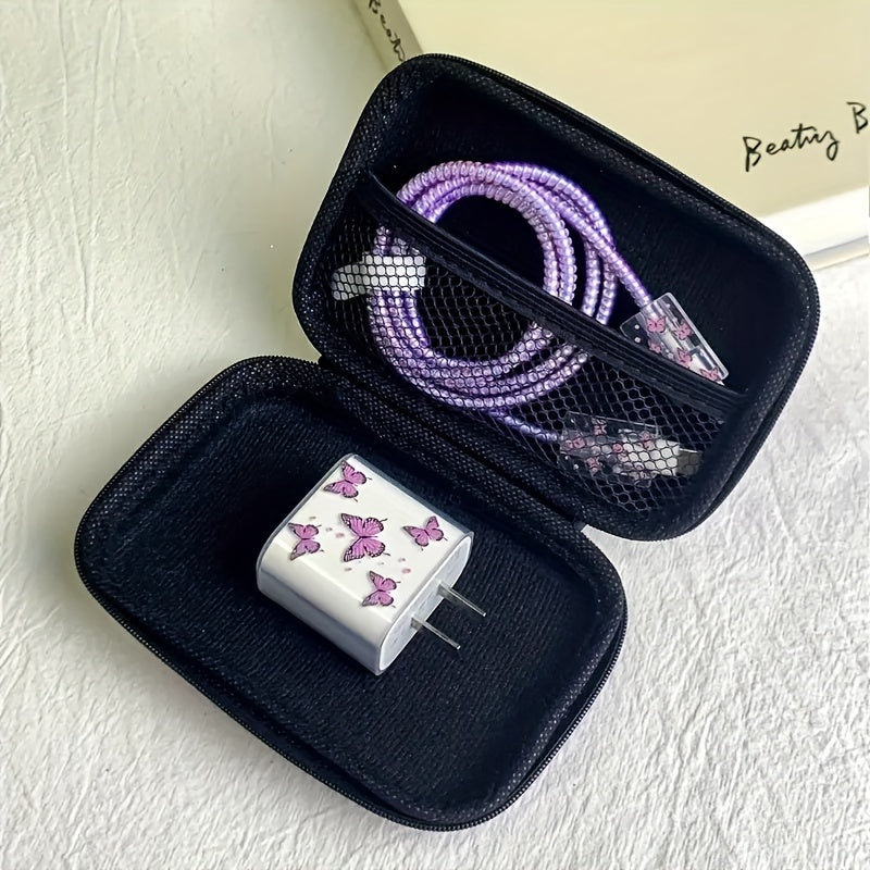 Purple Butterfly iPhone Charger Covers 5 Pack TPU Protective Cases Fast Charging