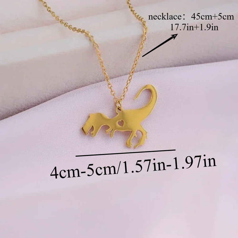 Unisex Stainless Steel Dinosaur Pendant Necklace with 18K Gold Plating Hip Hop Style Jewelry