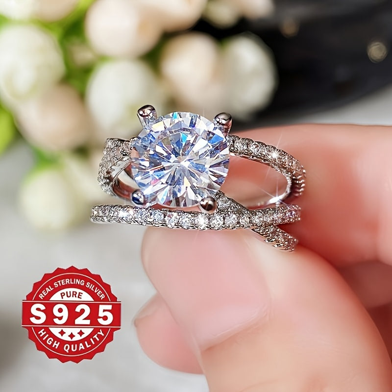 Anillo de compromiso de plata de ley con zirconia cúbica banda de boda para mujeres