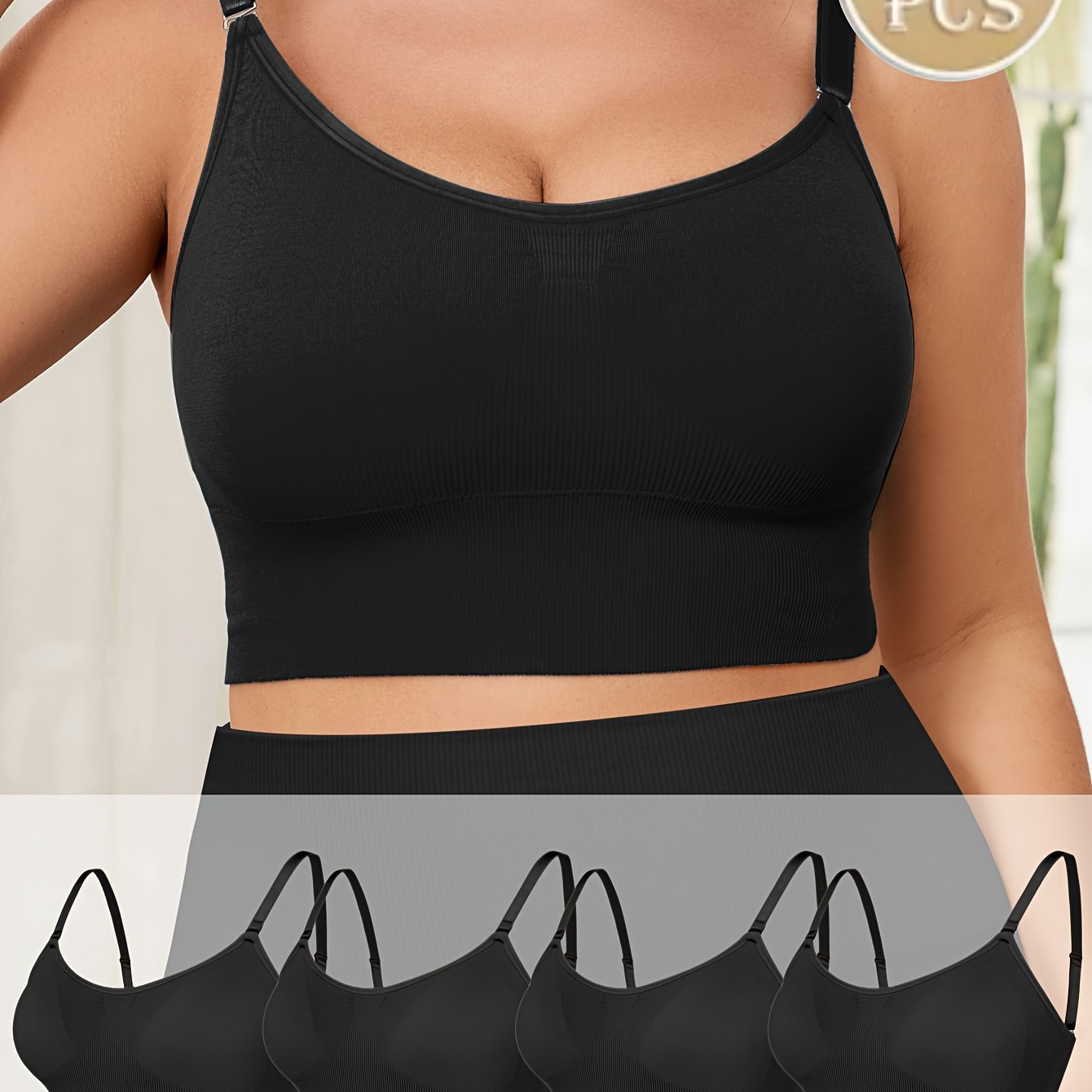 Women's Seamless Sports Bras Set with Removable Pads and Adjustable Straps