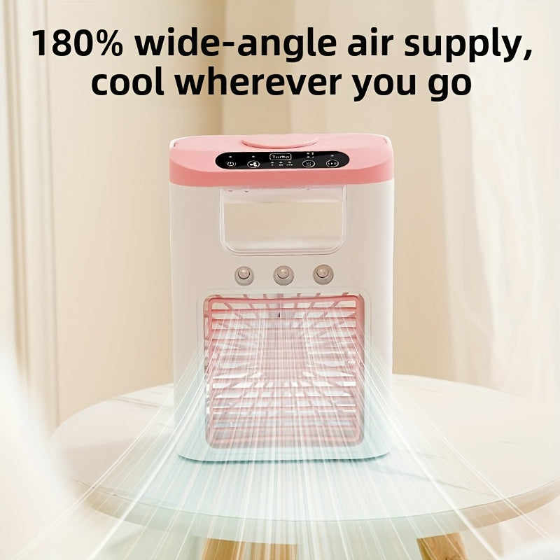 Portable USB Desktop Fan Air Cooler with 3 Speeds, 3 Mist Levels, 7 LED Lights, Rechargeable 1200mAh Battery