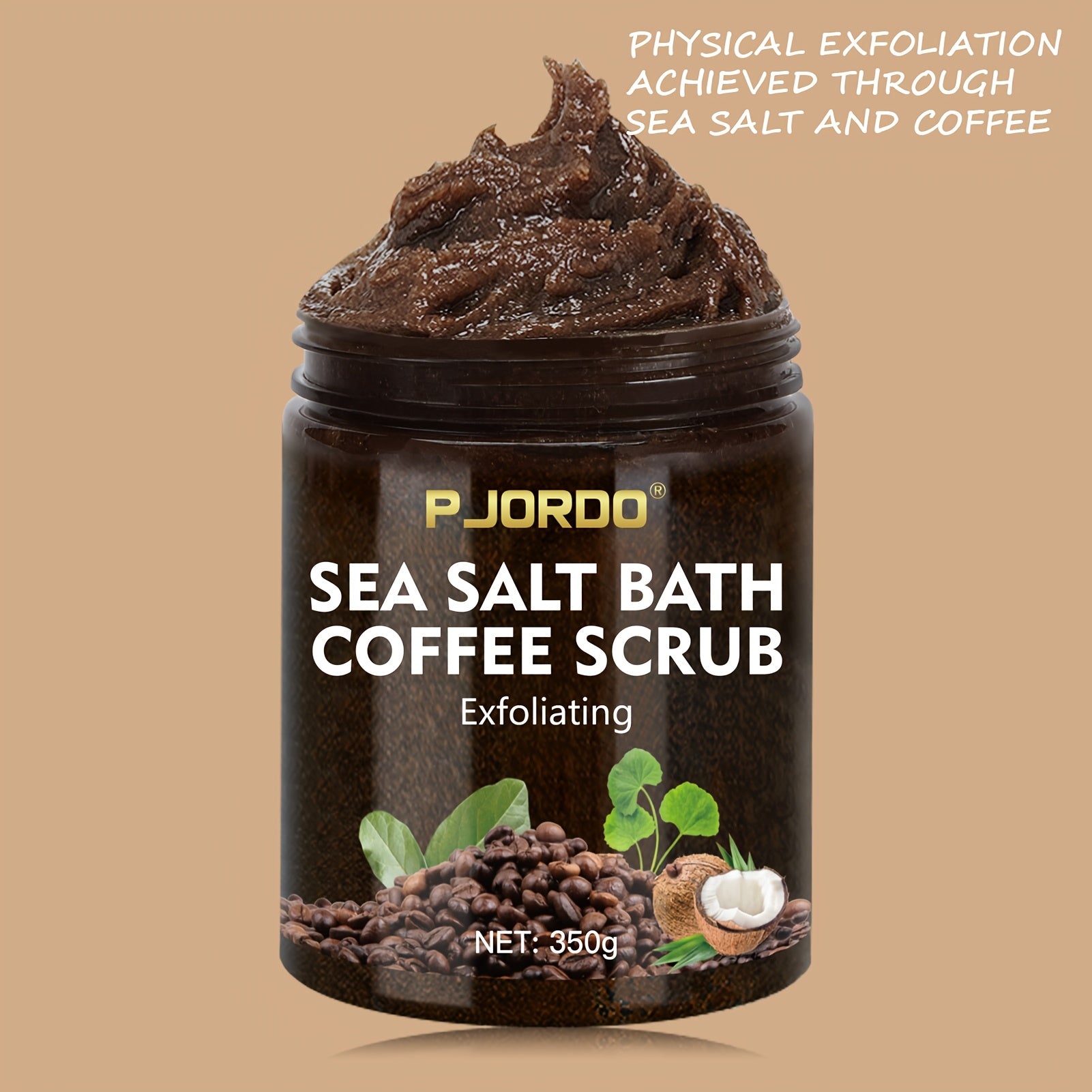 PJORDO Dengiz Tuzli Qahva Skrabi - bu kokos bilan to'yintirilgan, alkogolsiz, barcha teri turlari uchun mos bo'lgan eksfoliatsiyalovchi tanaviy skrabdir. U boy qahva hidini va silliq terini ta'minlaydi.