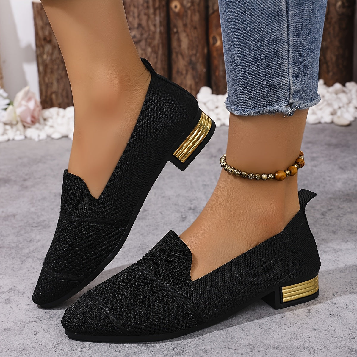Women’s Slip-On Pointed Toe Loafers Breathable Fabric PVC Sole All-Season Comfort
