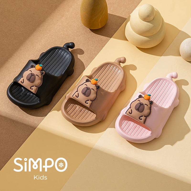Kids Indoor Slippers Beige EVA Cartoon Capybara Non-Slip Lightweight Casual Shoes