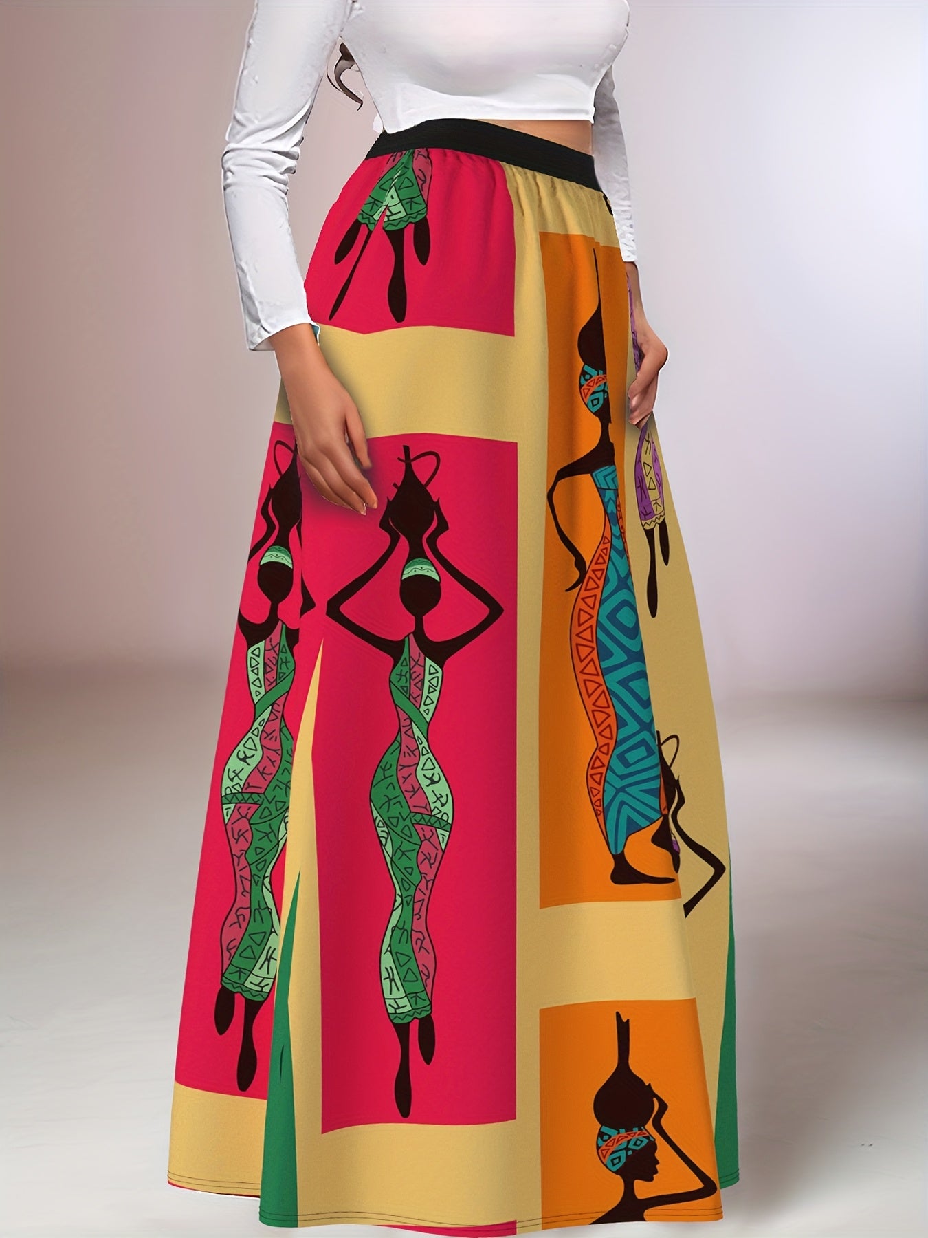 Women's Maxi Skirt Polyester Flowy Geometric Print Casual or Cultural Wear