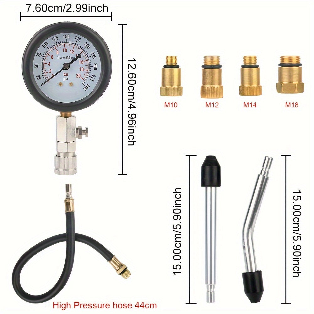 Automotive Compression Tester Kit with Pressure Gauge and Multiple Adapters