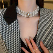 Women’s Faux Pearl Multilayer Flower Necklace 14K Plated Exaggerated Design