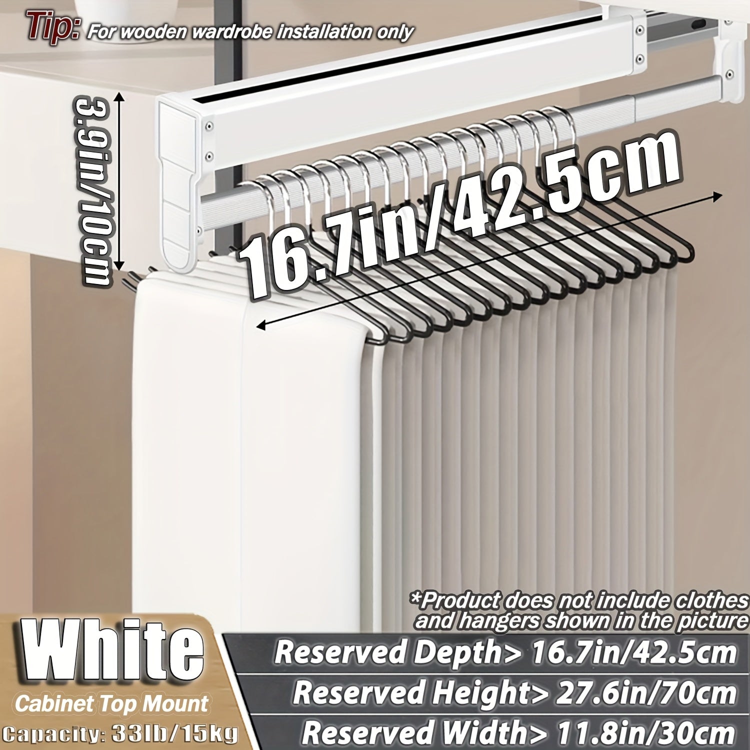 Adjustable Pull-Out Clothing Storage Rack with Metal Rod for Wardrobe Organization