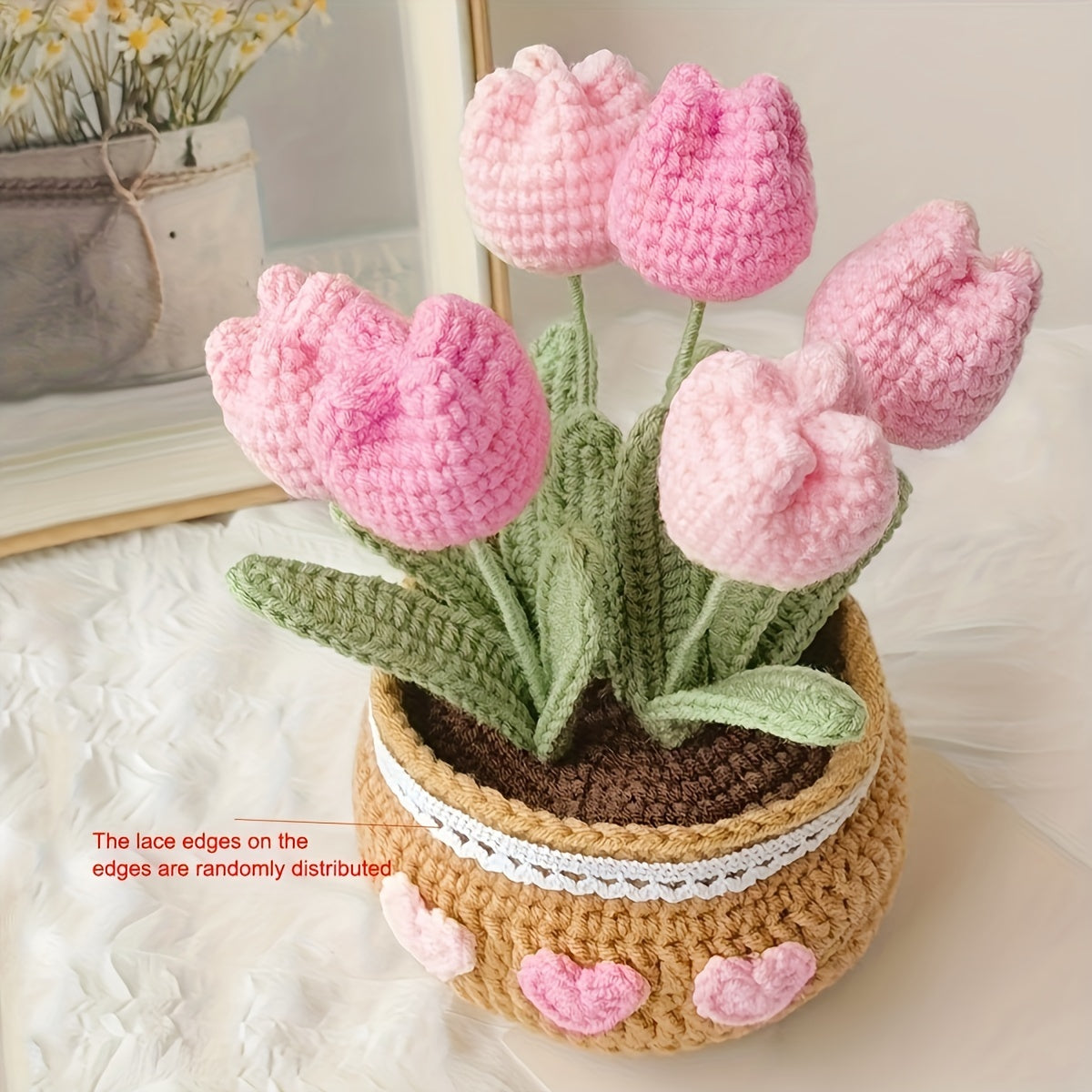 Handmade Crochet Tulip Bonsai Plant Decor Gift for Home Office Car