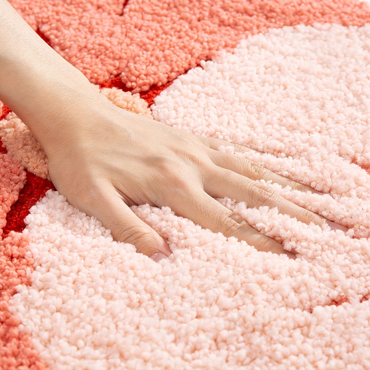 Ultra-Soft Faux Cashmere Bath Mat with Floral Pattern, Machine Washable, Bathroom Rug