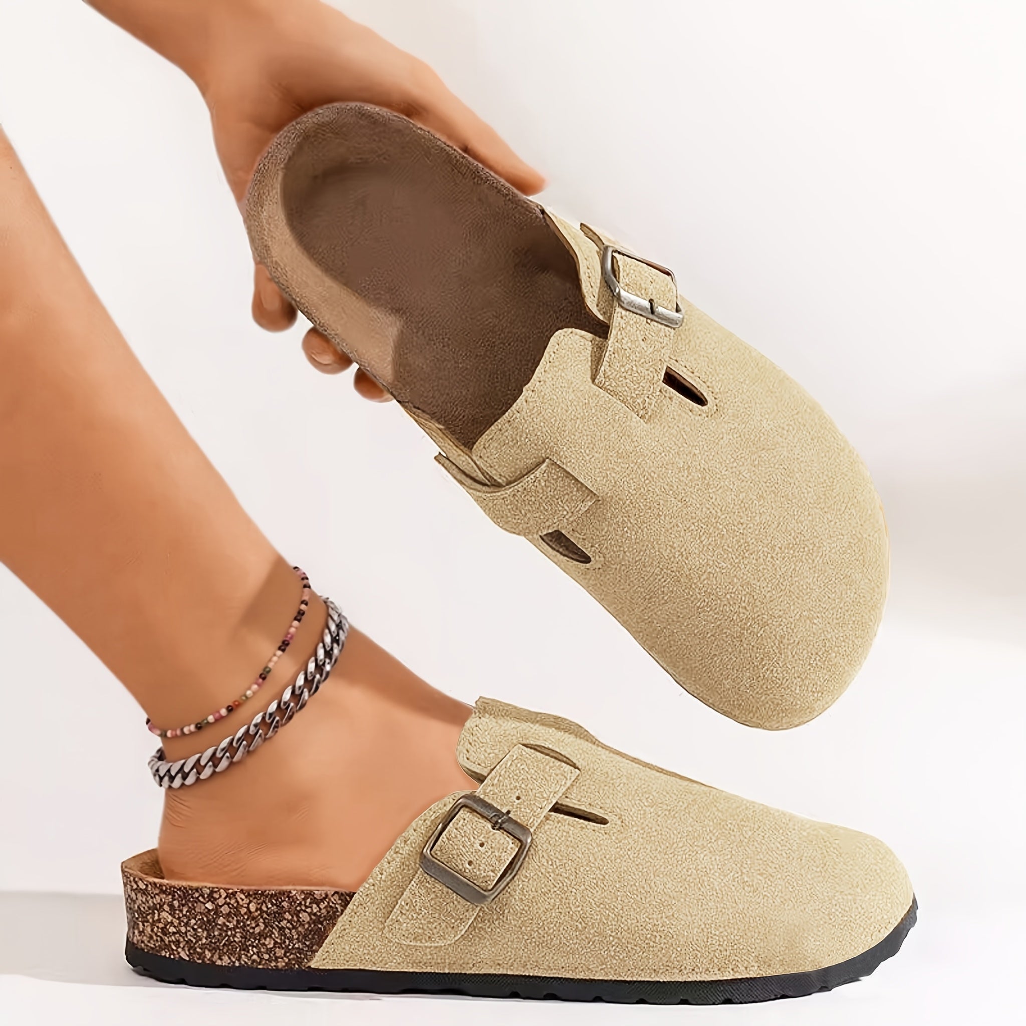 Women's Faux Fur Mules Shoes Casual Summer Slip-On Beige Comfort