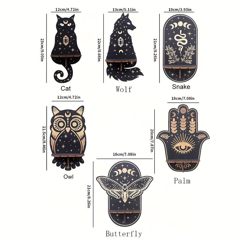 1 шт. Рустикальная деревянная полка для кристаллов с дизайном животных и бабочек, настенное художественное оформление для кристаллов и свечей